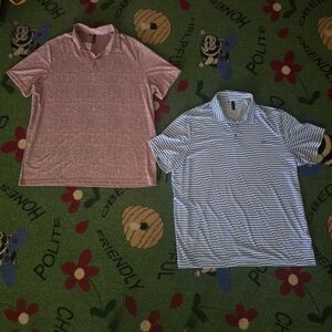 adidas Red Patterned and Blue Striped Polo Shirts